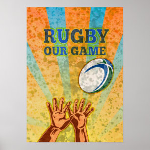Poster joueur de rugby mains attraper balle