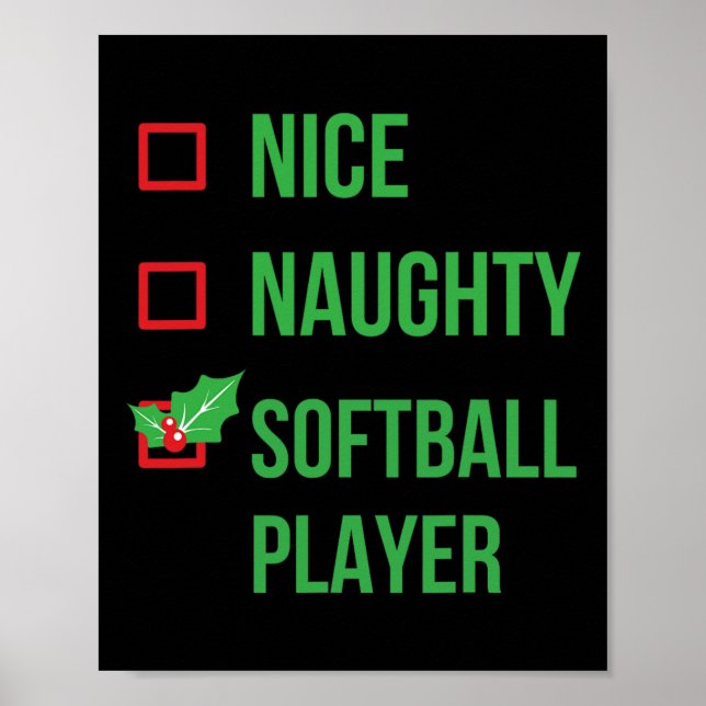 Poster Joueur de softball Funny Pajama cadeau de Noël (Devant)
