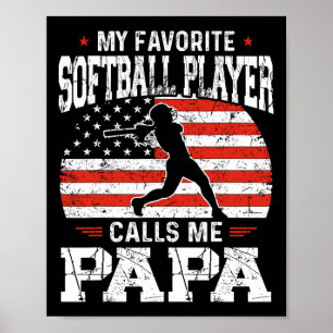 Poster Joueur de softball préféré m'appelle Papa Drôle de