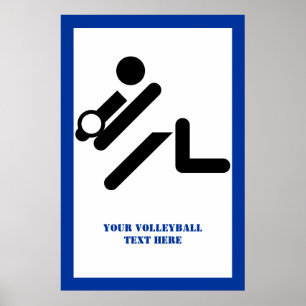 Poster Joueur de volley-ball noir, blanc, bleu icon custo