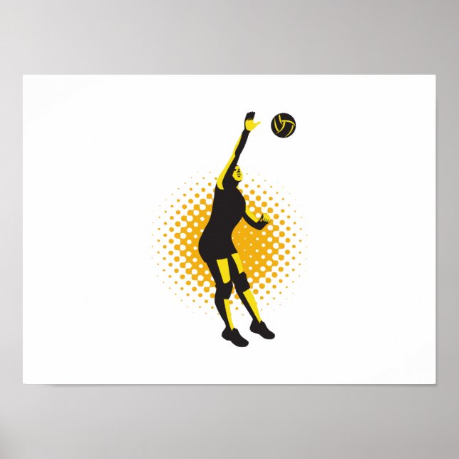 Poster Joueur de volley-ball Spike Ball Retro (Devant)