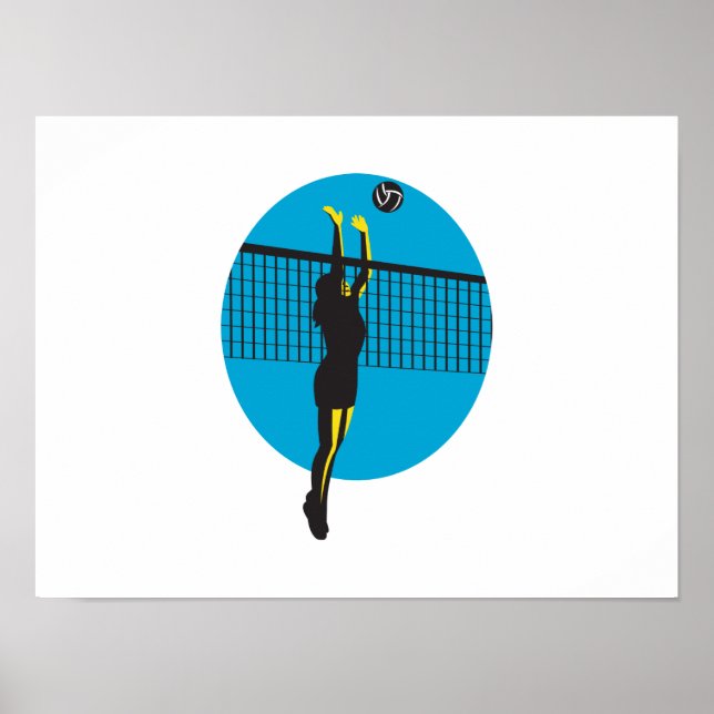Poster Joueur de volley-ball Spike Ball Retro (Devant)
