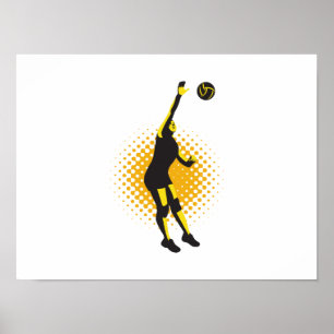 Poster Joueur de volleyball clouant la boule rétro