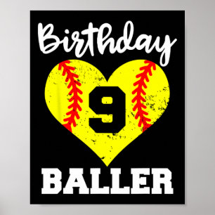 Poster Joueur doux de 9 ans d'anniversaire drôle Ller
