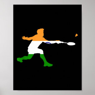 Poster Joueur du Badminton Indian Flag Racquet Shutt Men