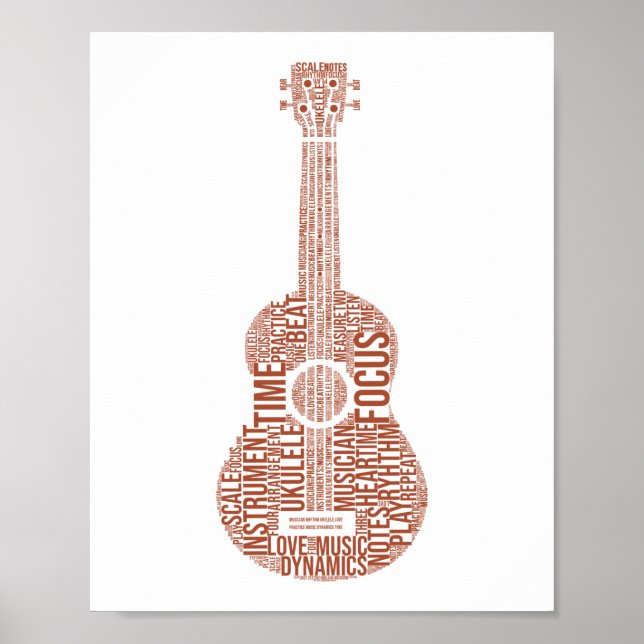 Poster Joueur Hawaïen Ukulele Word Cloud (Devant)