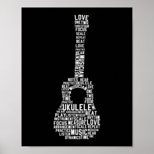 Poster Joueur Hawaïen Ukulele Word Cloud
