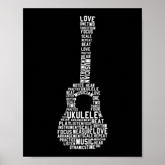 Poster Joueur Hawaïen Ukulele Word Cloud (Devant)