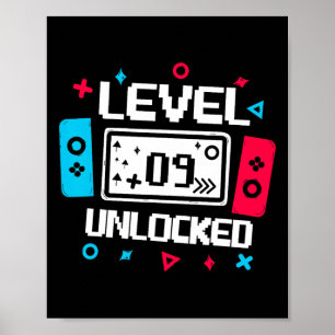 Poster Joueur Niveau 9 Débloqué - Cadeau 9ème Anniversair
