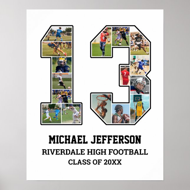 Poster Joueur Numéro 13 Équipe sportive senior Collage ph (Devant)