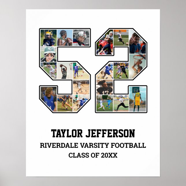 Poster Joueur Numéro 52 Équipe sportive senior Collage ph (Devant)