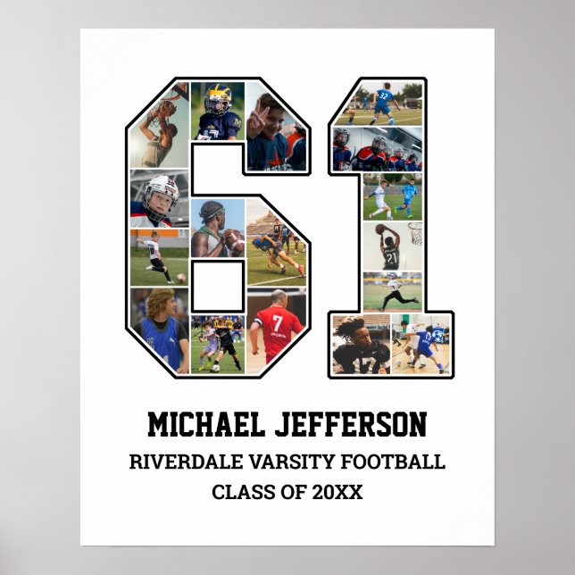 Poster Joueur Numéro 61 Équipe sportive senior Collage ph (Devant)