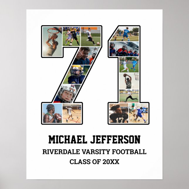 Poster Joueur Numéro 71 Équipe sportive senior Collage ph (Devant)