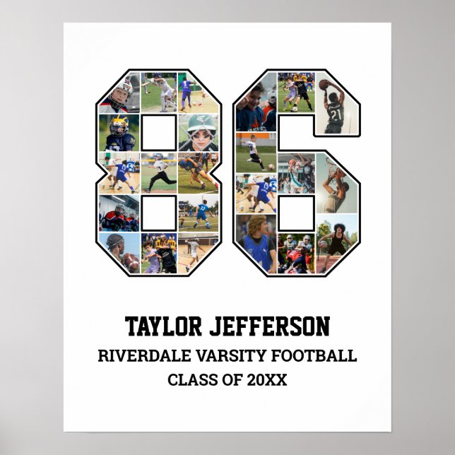 Poster Joueur Numéro 86 Équipe sportive senior Collage ph (Devant)