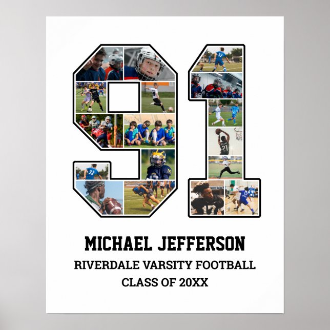 Poster Joueur Numéro 91 Équipe sportive senior Collage ph (Devant)