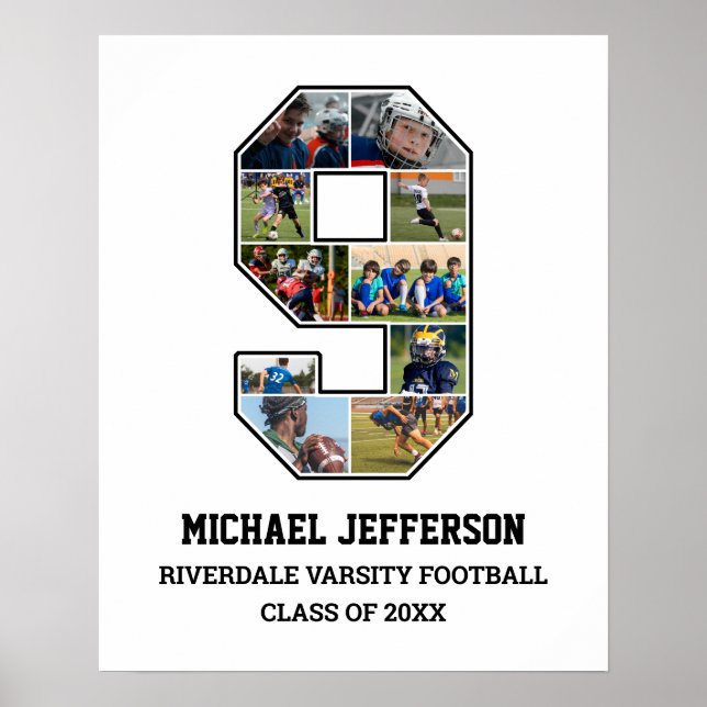 Poster Joueur Numéro 9 Équipe sportive senior Collage pho (Devant)