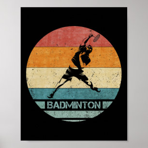 Poster Joueur rétro vintage Badminton Silhouette Sunset F