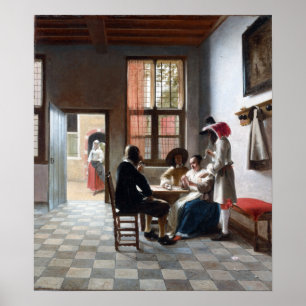 Poster Joueurs de carte de Pieter de Hooch dans une salle