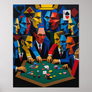 Poster Joueurs de poker de style cubiste autour d'une tab