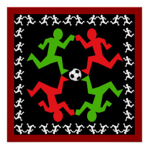 Poster Joueurs de soccer en courant au Motif de balle