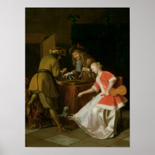 Poster Joueurs de Tric-Trac avec une dame et son chien