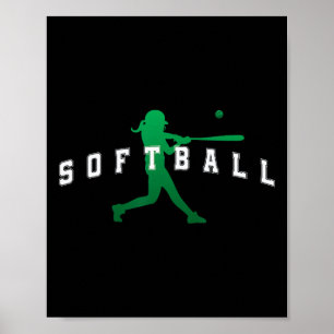 Poster Joueuse de softball équipe verte texte universitai