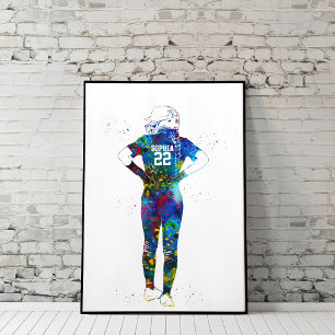Poster Joueuse de softball féminine à l'aquarelle