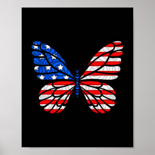 Poster Jour 4 Juillet Drapeau américain Papillon américai