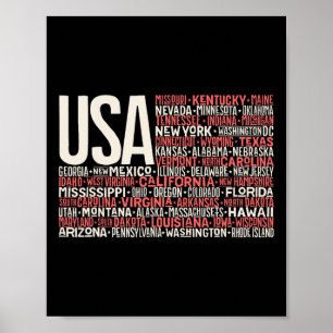 Poster Jour 4 Juillet Usa Drapeau Amérique Carte d'Etat N
