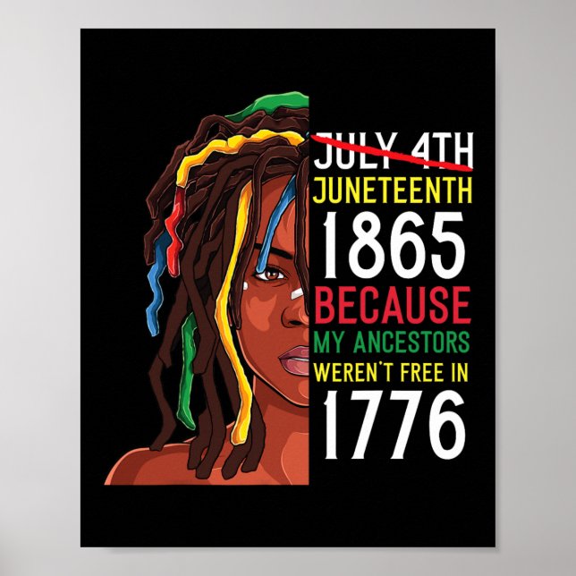 Poster Jour Ancêtres Gratuit 1776 Juillet 4 Noir Africain (Devant)