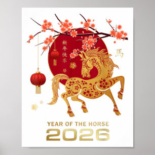 Poster Jour Chinois 2026 Année Du Cheval