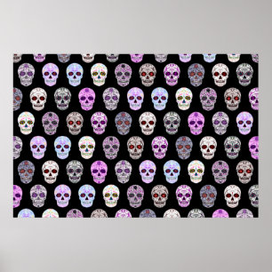Poster Jour coloré du Motif crâne de sucre mort