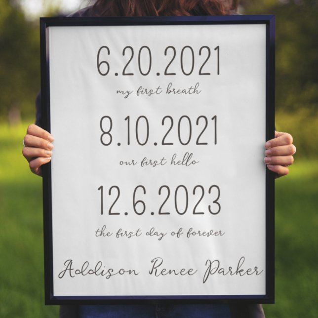 Poster Jour d'adoption Signer Dates importantes et nom de (simple custom adoption day sign custom important dates and descriptions with child's adoptive name)
