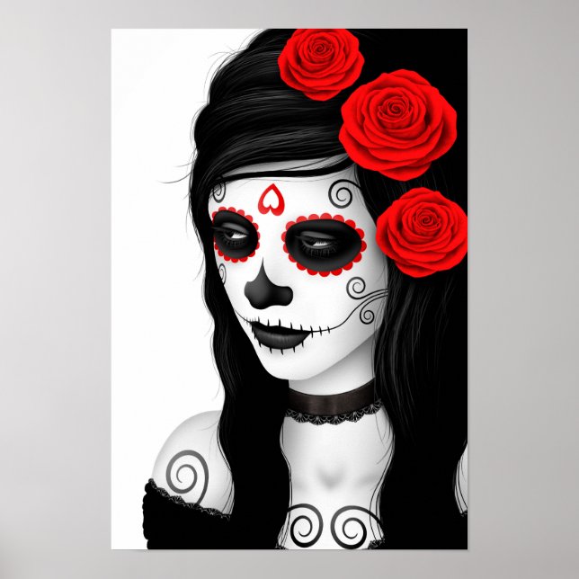 Poster Jour de la fille morte avec blanc Rose (Devant)