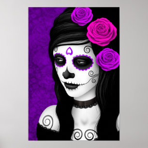 Poster Jour de la fille morte avec des Roses pourpres