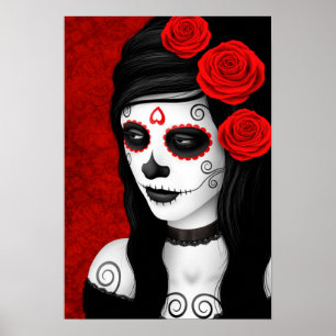 Poster Jour de la fille morte avec les roses rouges