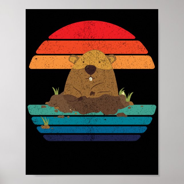 Poster Jour de la marmotte de fond Retro Woodchuck (Devant)