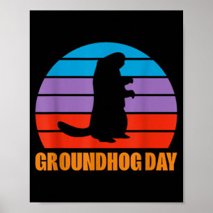 Poster Jour de la marmotte Marmotte Silhouette Rétro