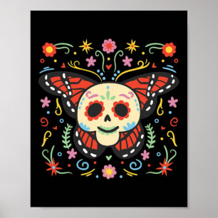 Poster Jour De La Mort Sugar Crâne Monarque Papillon Día