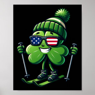 Poster Jour de la Saint-Patrick Ski Shamrock Trèfles Drap