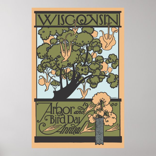 Poster Jour de l'Arbour et des Oiseaux du Wisconsin 1900 (Devant)