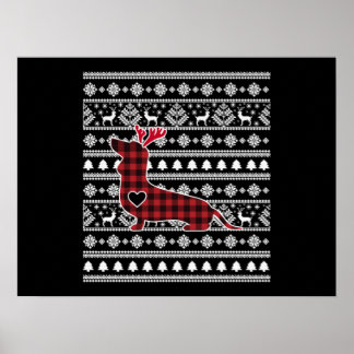 Poster Jour de Noël du chien Dachshund Red Plaid Buffalo