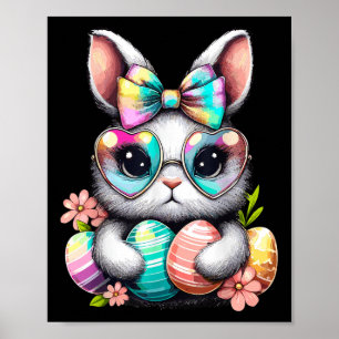Poster Jour de Pâques Mignonne Rabbit Face Tie Dye Oeufs 