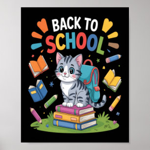 Poster Jour de rentrée des élèves avec un chat mignon