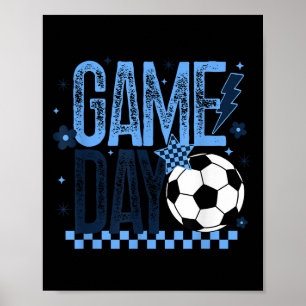Poster Jour de soccer saison Retro Bleu clair À damiers