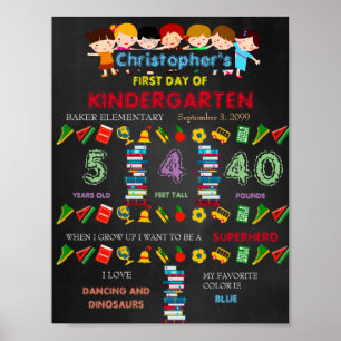 Poster Jour d'école maternelle Signet GARÇON, noir & coul