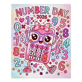 Poster Jour des nombres 2026 Calculatrice rose mignonne C