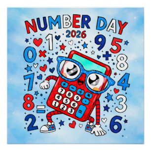Poster Jour des nombres 2026 Calculatrice rouge Design ma