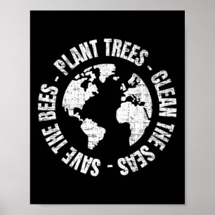 Poster Jour des terres Sauvez les abeilles Plantes Arbres