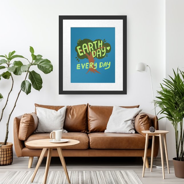 Poster JOUR DES TERRES TOUS LES JOURS arbre traité (EARTH DAY EVERY DAY Handlettered Tree Poster Wall Art Tree Custom lettering)